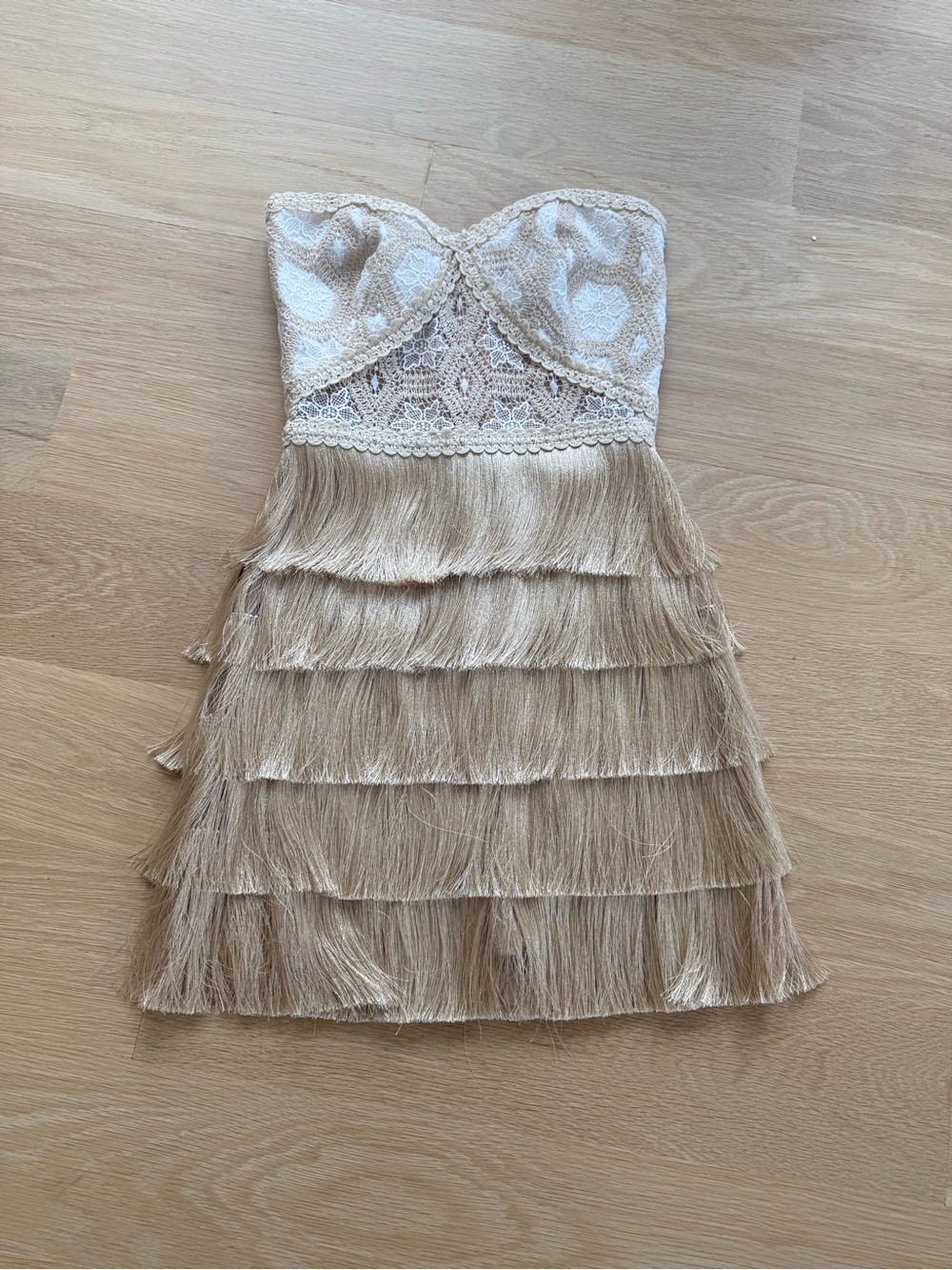 Patbo tan and white fringe dress NWT